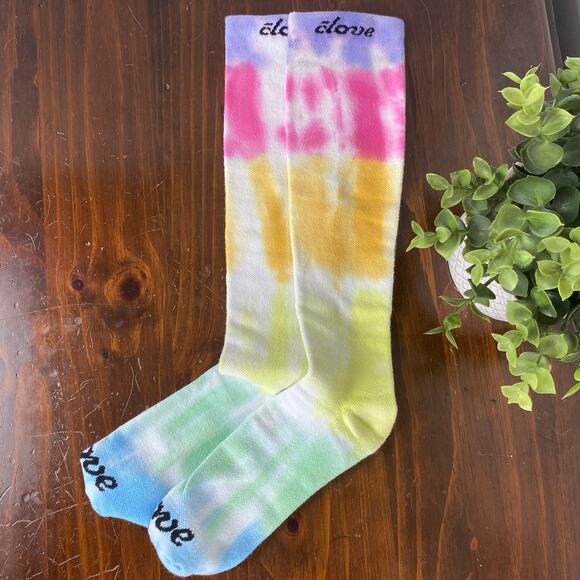 Clove Shoes Knee High Compression Socks Rainbow Tie Dye NEW Medium - Picture 4 of 6